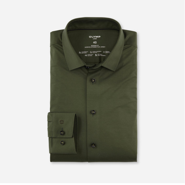OLYMP Luxor 24/Seven Modern Fit Super 4 Way Stretch Shirt 1202 Green