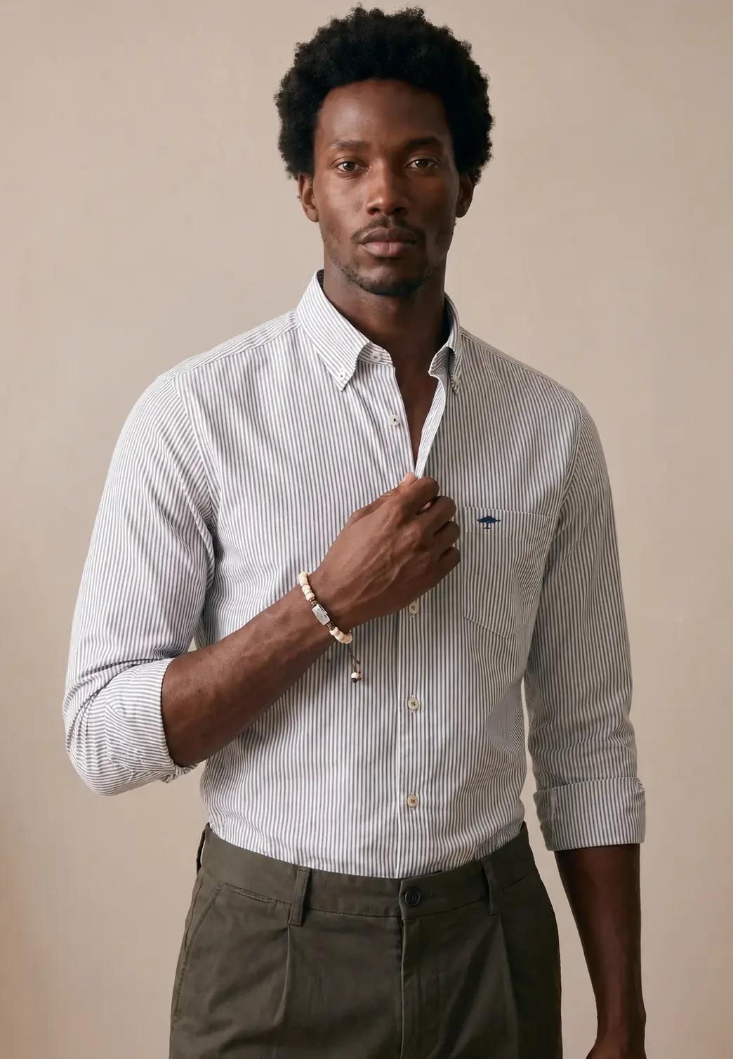 Fynch-Hatton Supersoft Oxford Cotton Shirt 10005500 Navy Stripe