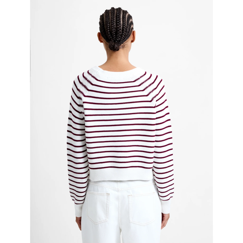 French Connection Lily Mozart Stripe Crew Neck Jumper Bordeaux Red 78ZEQ