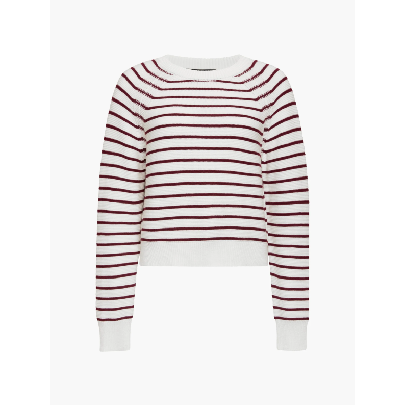 French Connection Lily Mozart Stripe Crew Neck Jumper Bordeaux Red 78ZEQ