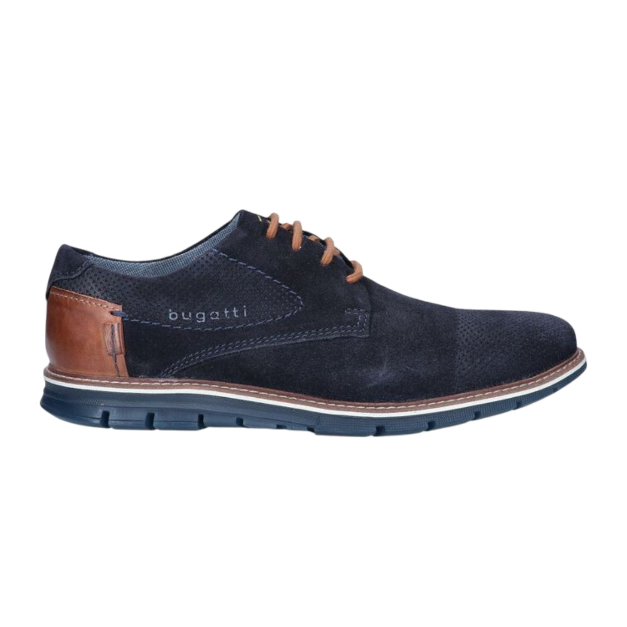 bugatti Leather Lace-up Wide Fit Shoe Dark Blue