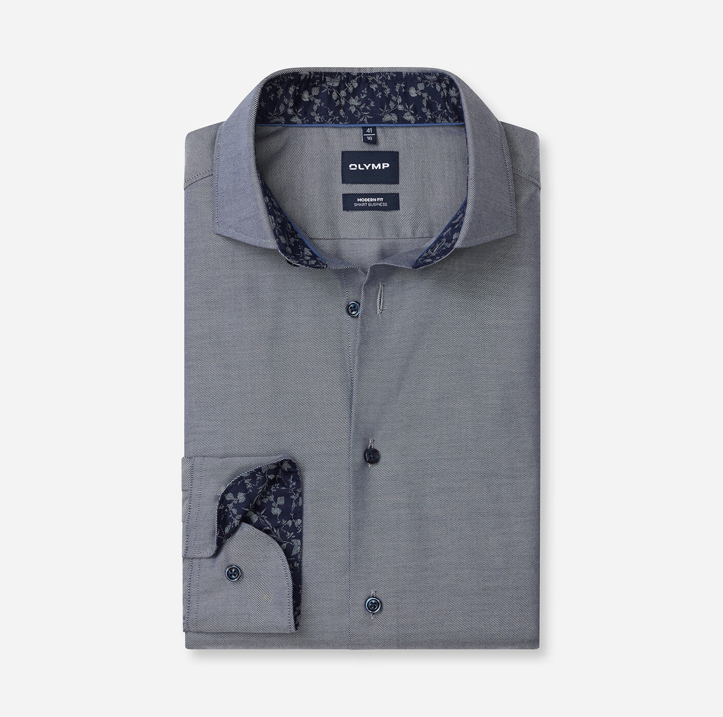 OLYMP Luxor Modern Fit Floral Trim Shirt in Marine