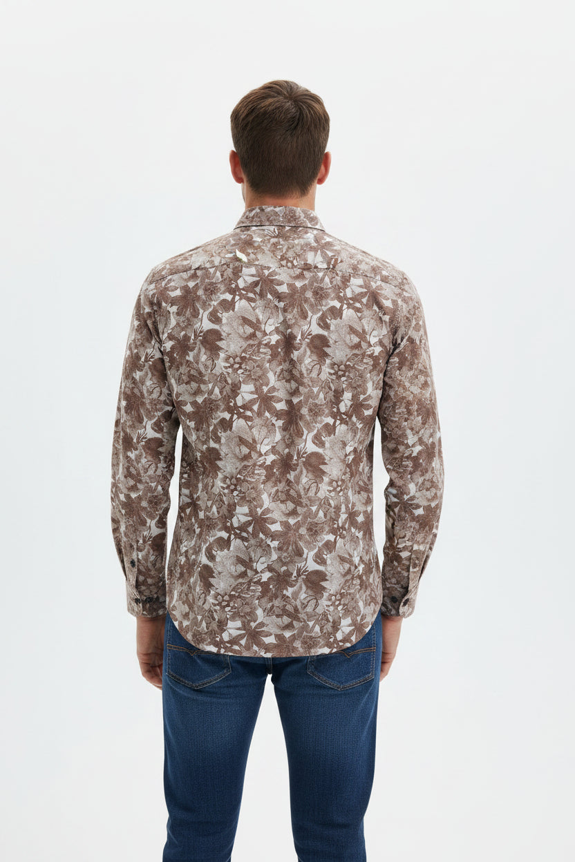 OLYMP Modern Fit Floral Print Shirt in Brown 1307