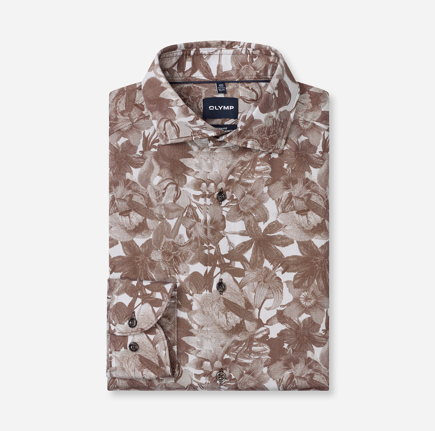 OLYMP Modern Fit Floral Print Shirt in Brown 1307