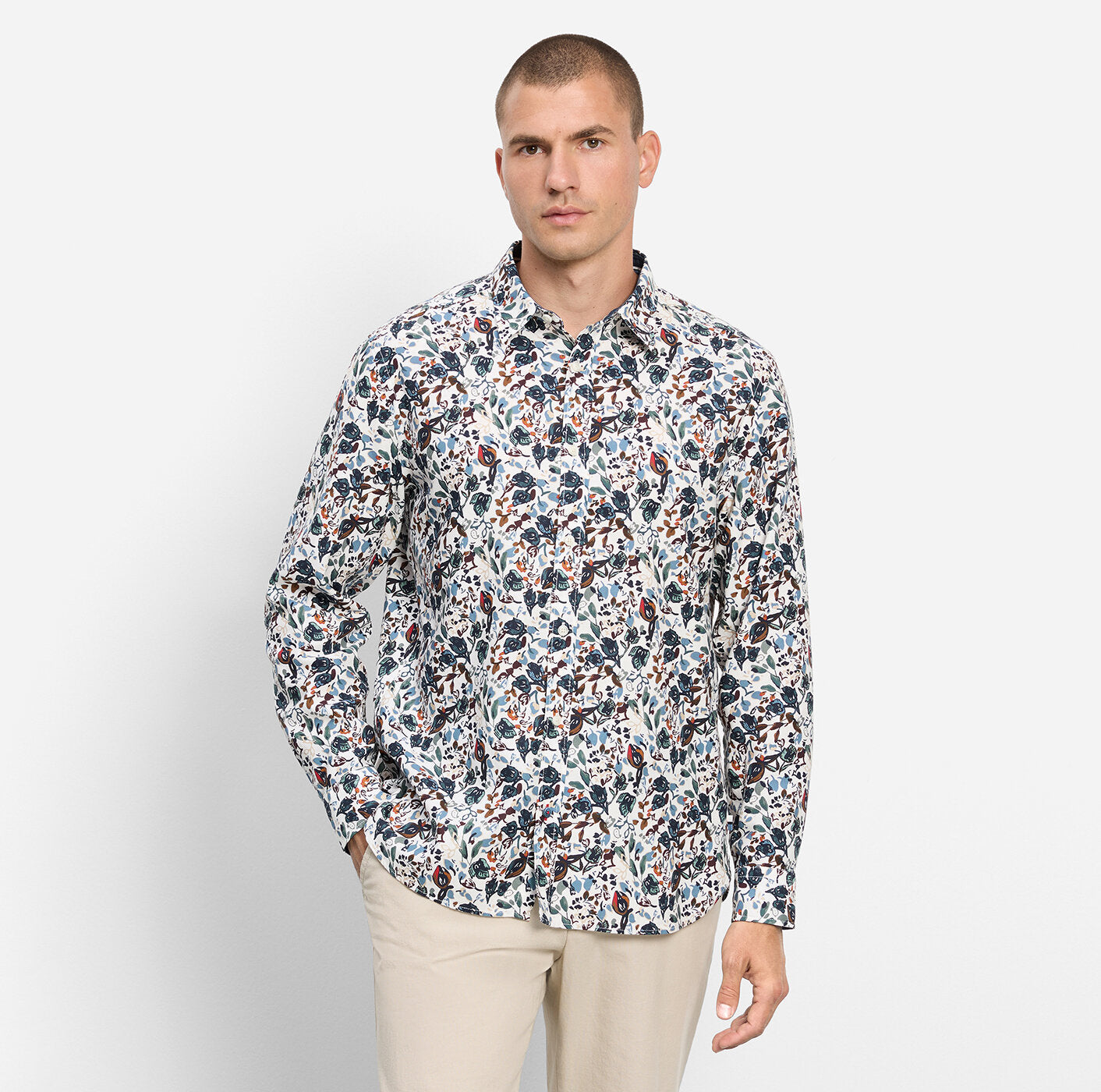 OLYMP Regular Fit Floral Casual Shirt in Off White