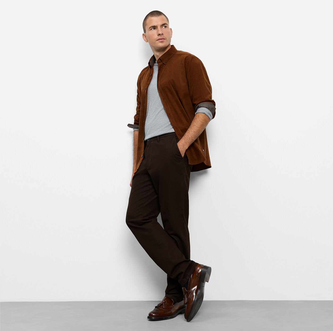 OLYMP Casual Regular Fit Micro Cord Shirt in Caramel 4098