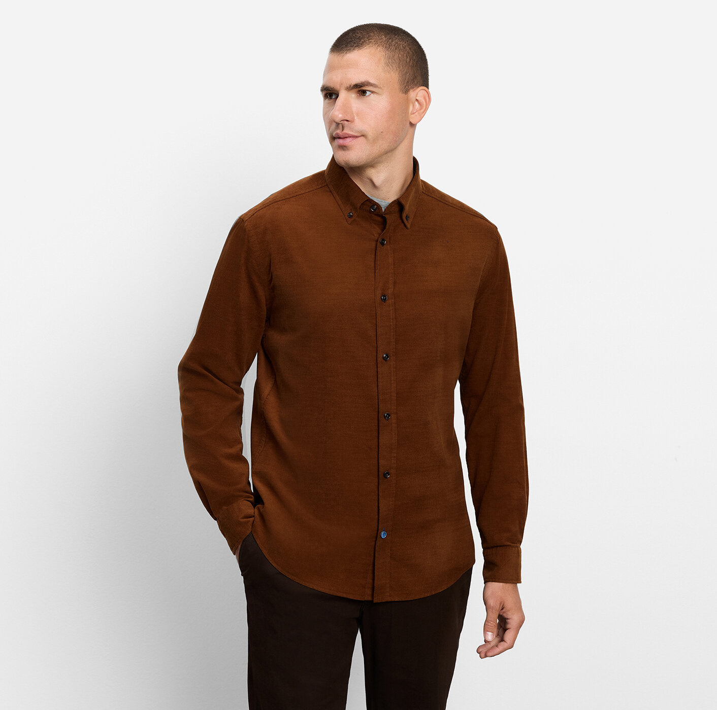 OLYMP Casual Regular Fit Micro Cord Shirt in Caramel 4098
