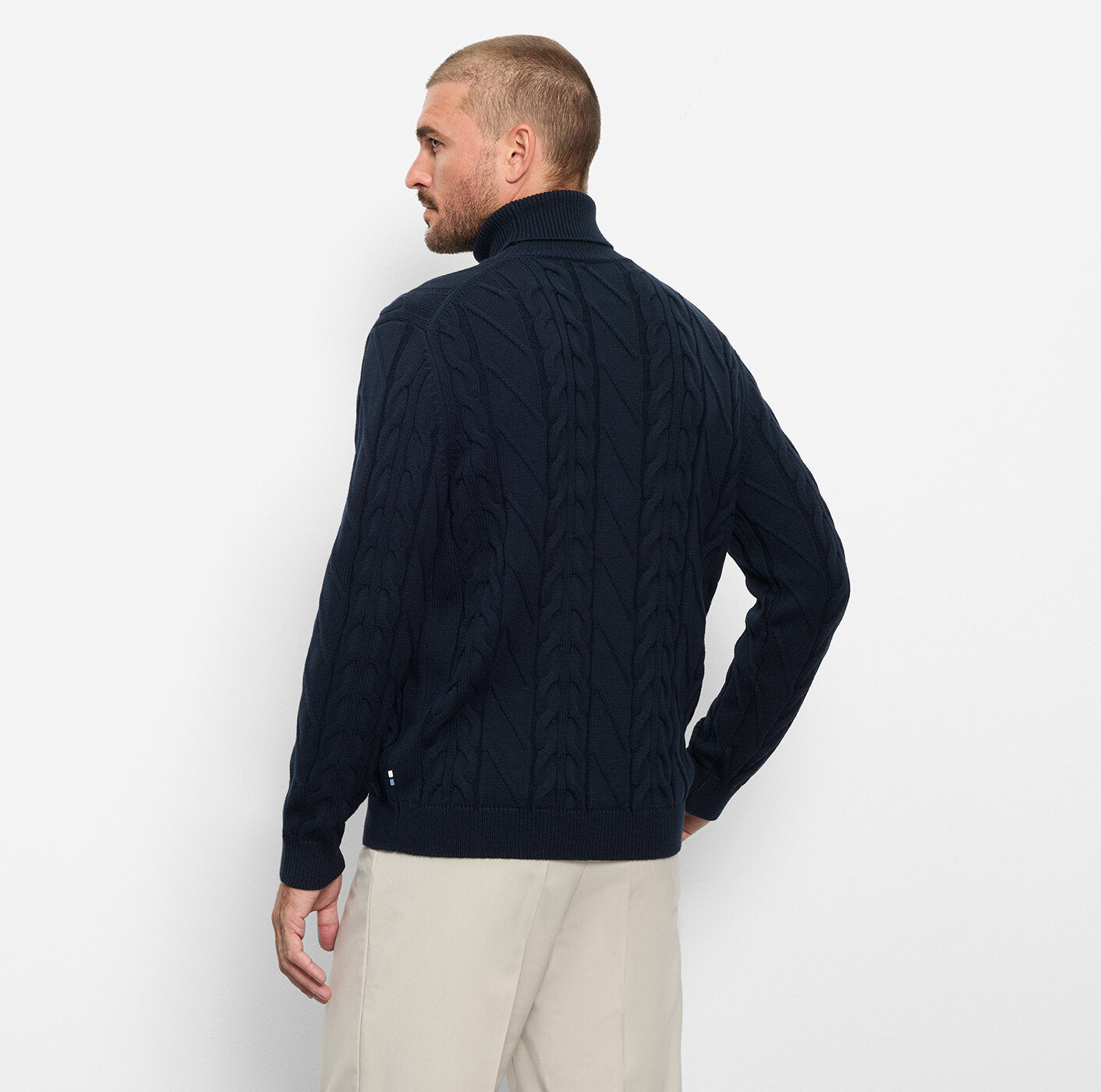 OLYMP Cable-Knit Roll Neck Jumper in Navy
