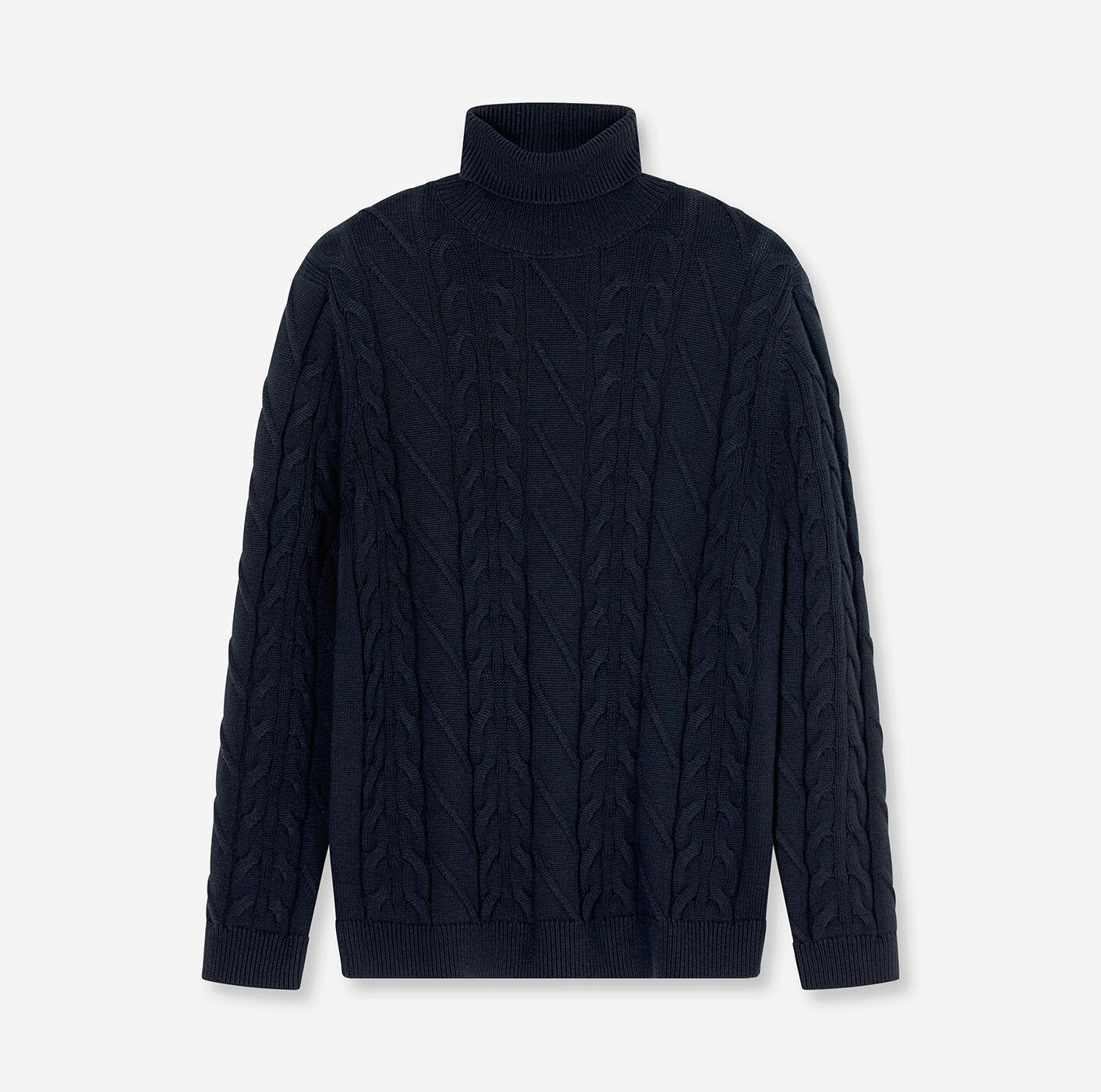 OLYMP Cable-Knit Roll Neck Jumper in Navy