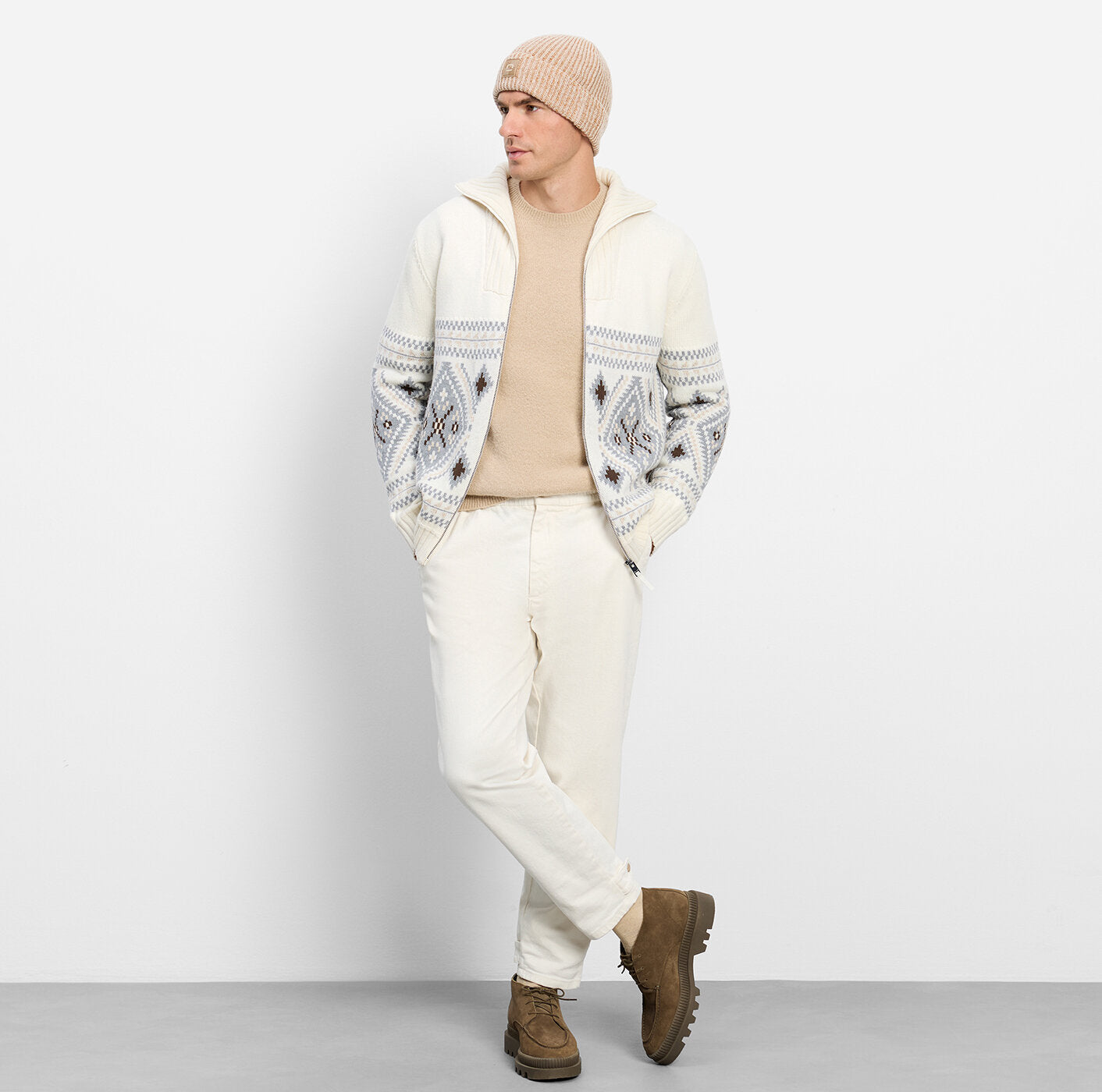 Olymp Casual Knitwear Zip Cardigan in Off White 53232601
