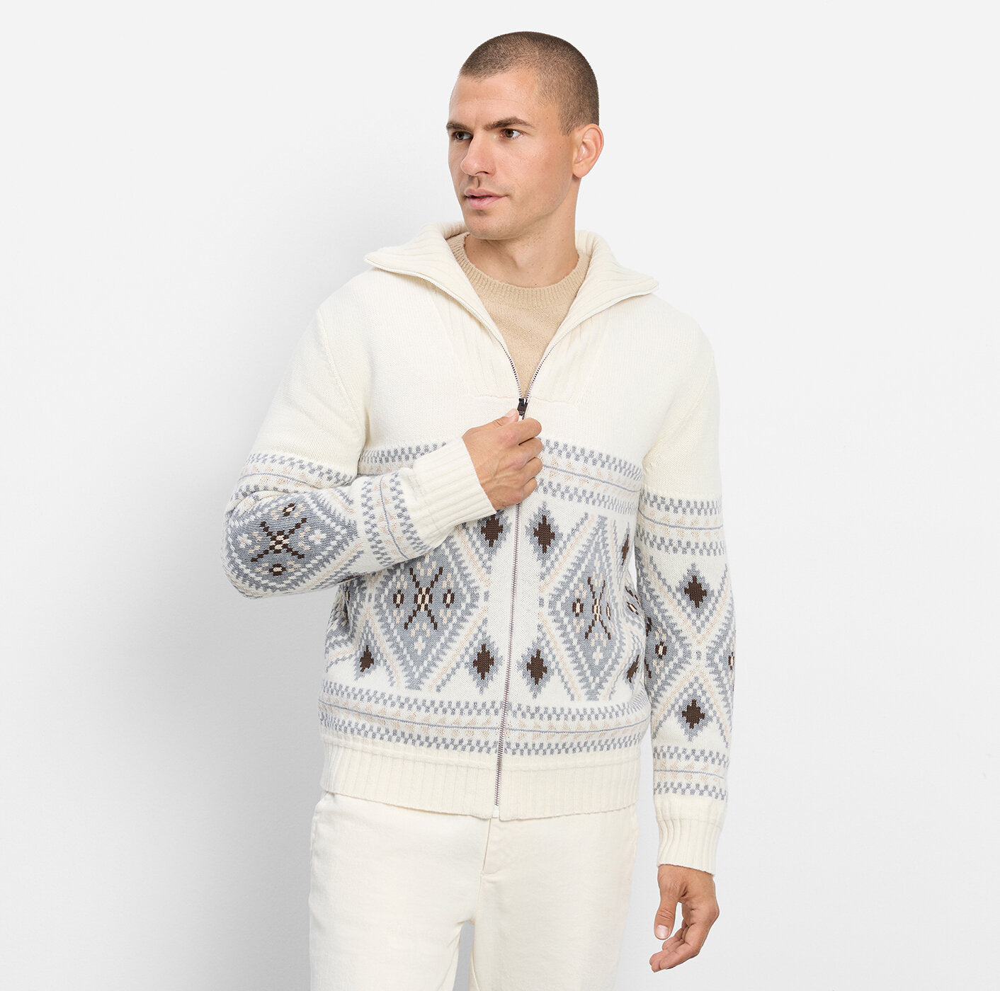 Olymp Casual Knitwear Zip Cardigan in Off White 53232601