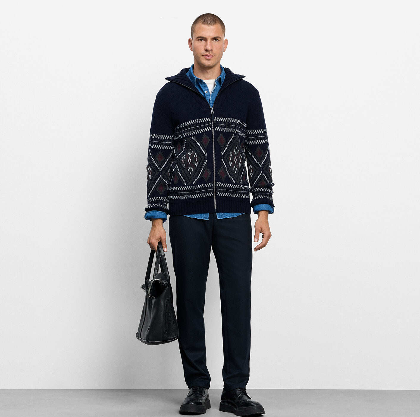 Olymp Casual Knitwear Zip Cardigan in Marine 53232601