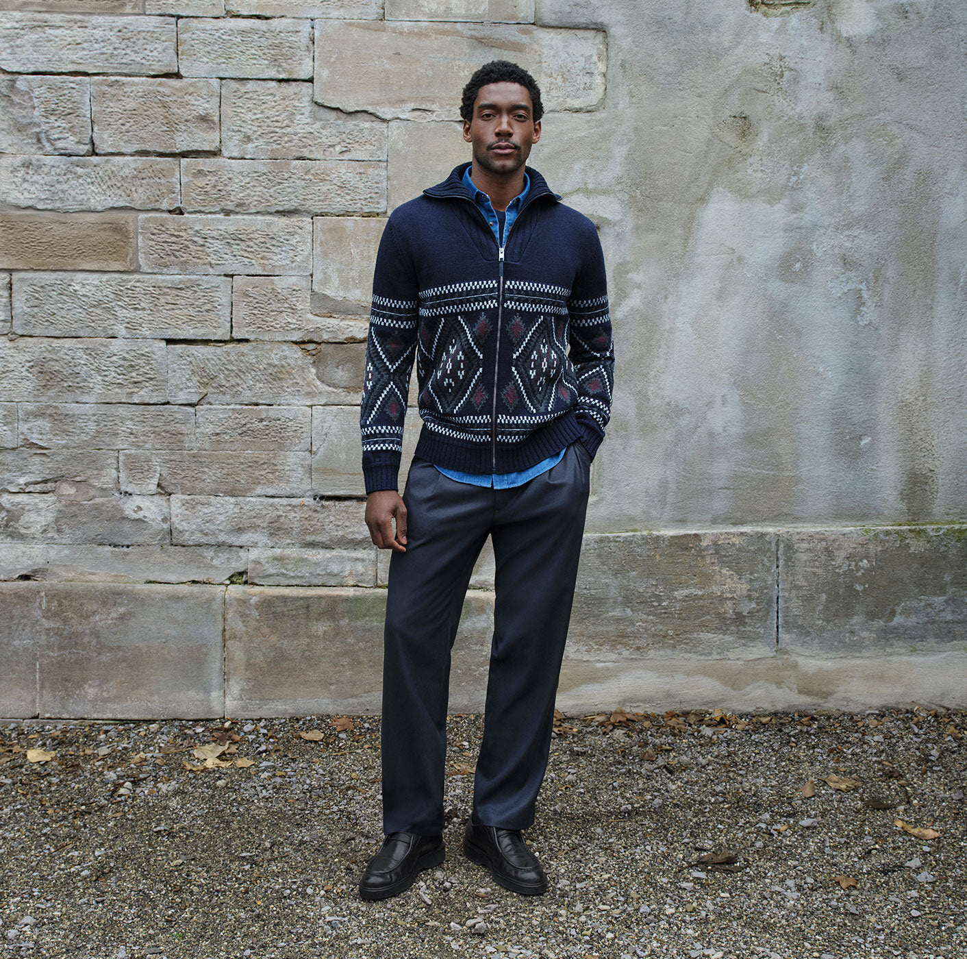 Olymp Casual Knitwear Zip Cardigan in Marine 53232601