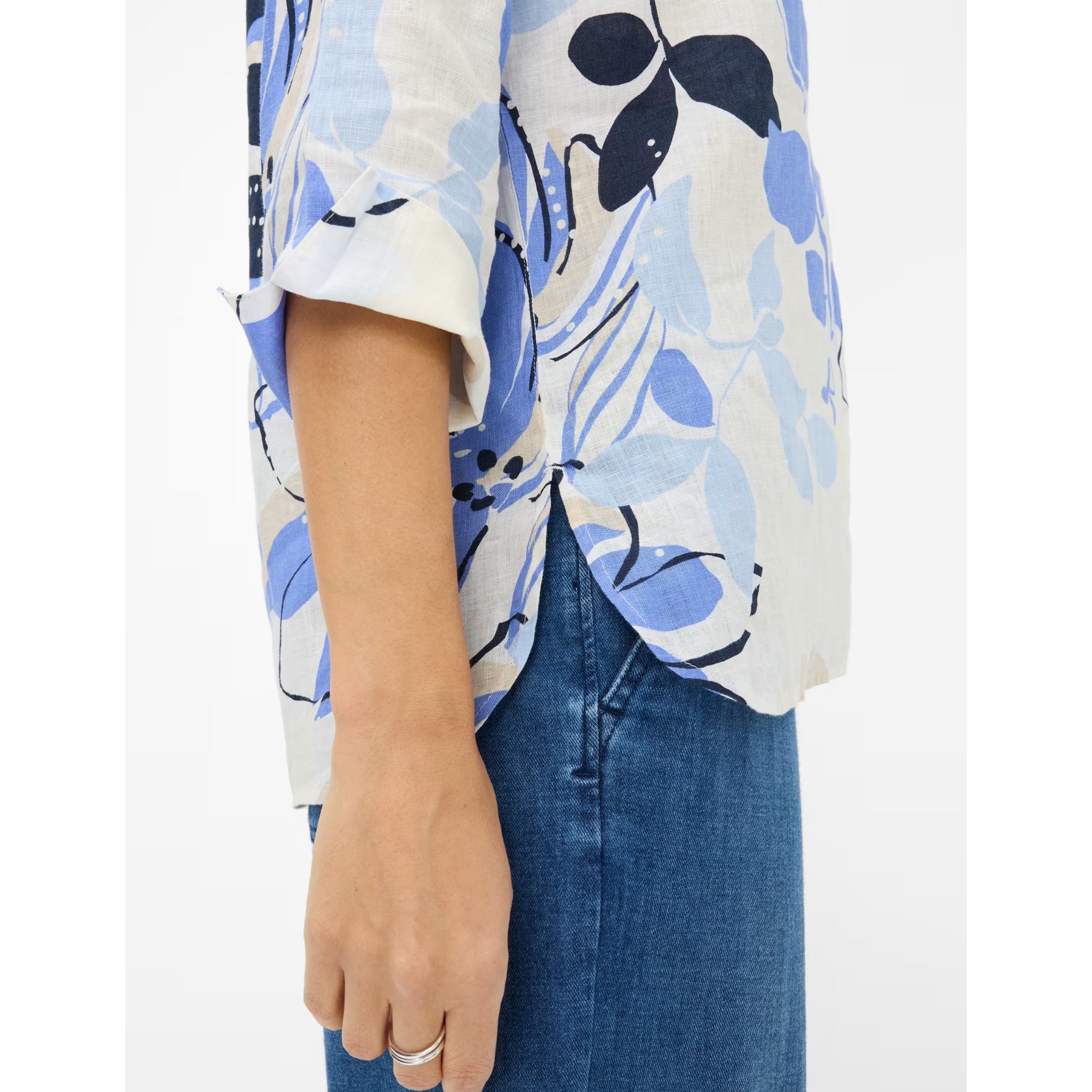 Brax Pure Linen Floral Print Blouse Vicki 41-7648 in Sapphire Blue