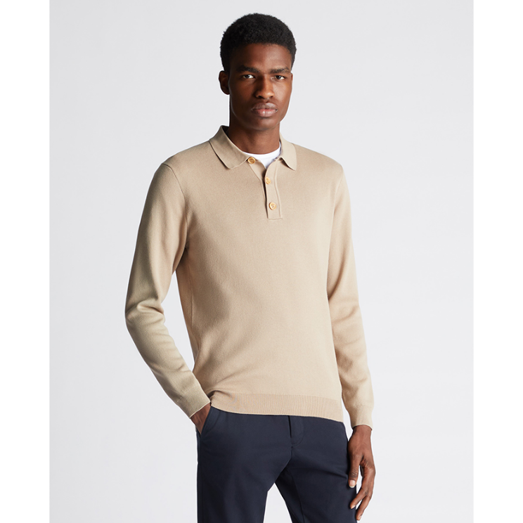 Remus Uomo Relaxed Fit Long Sleeve Polo Shirt 58690 Stone
