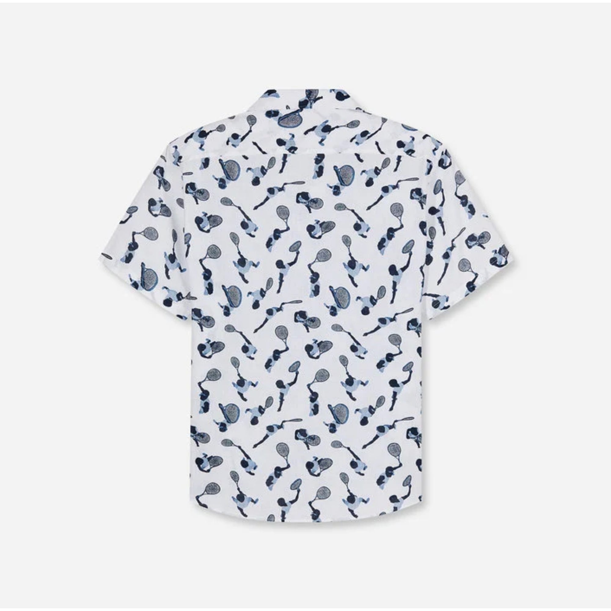 White shirt with blue pattern on a white background