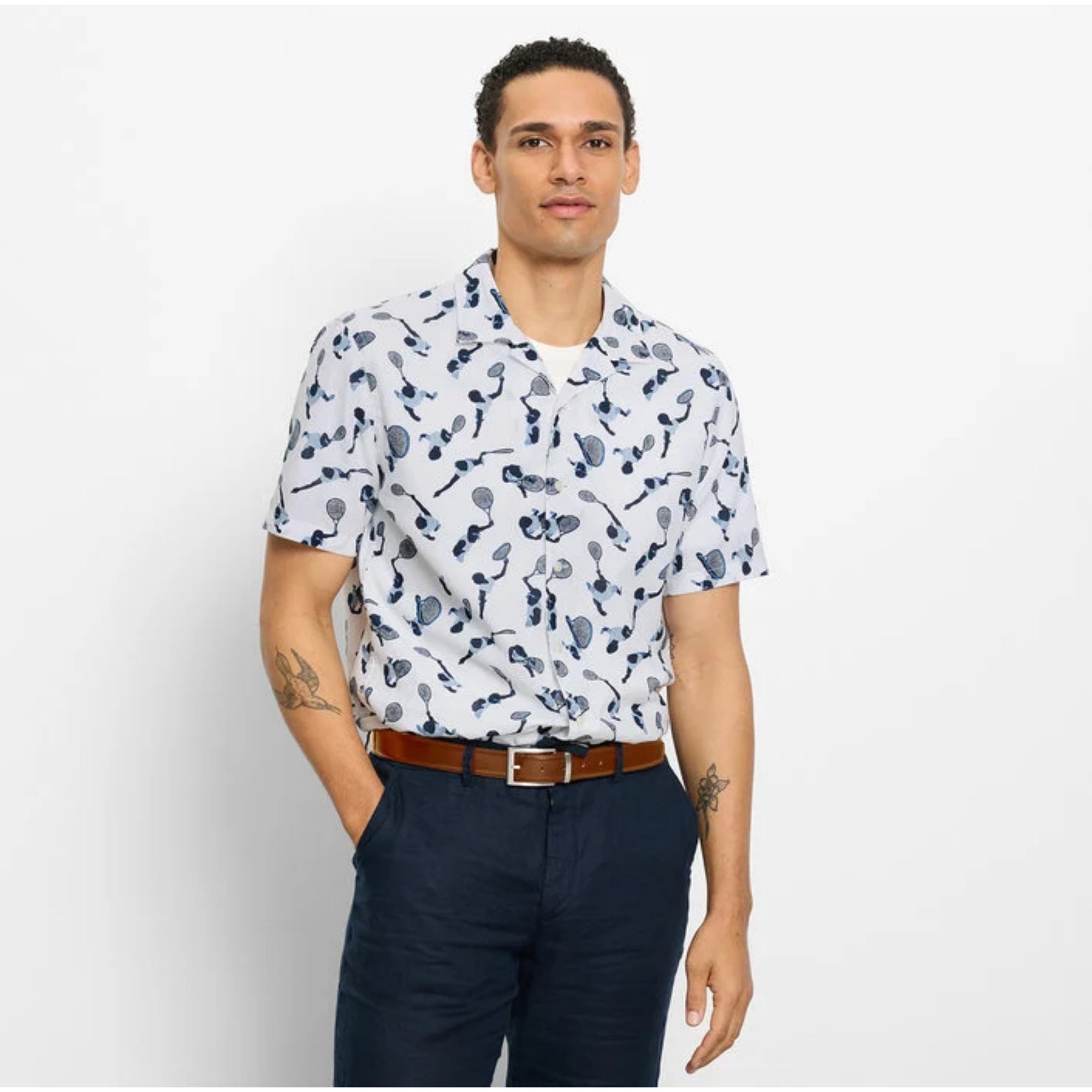 Tennis Theme Cotton and linen short sleeve shirt