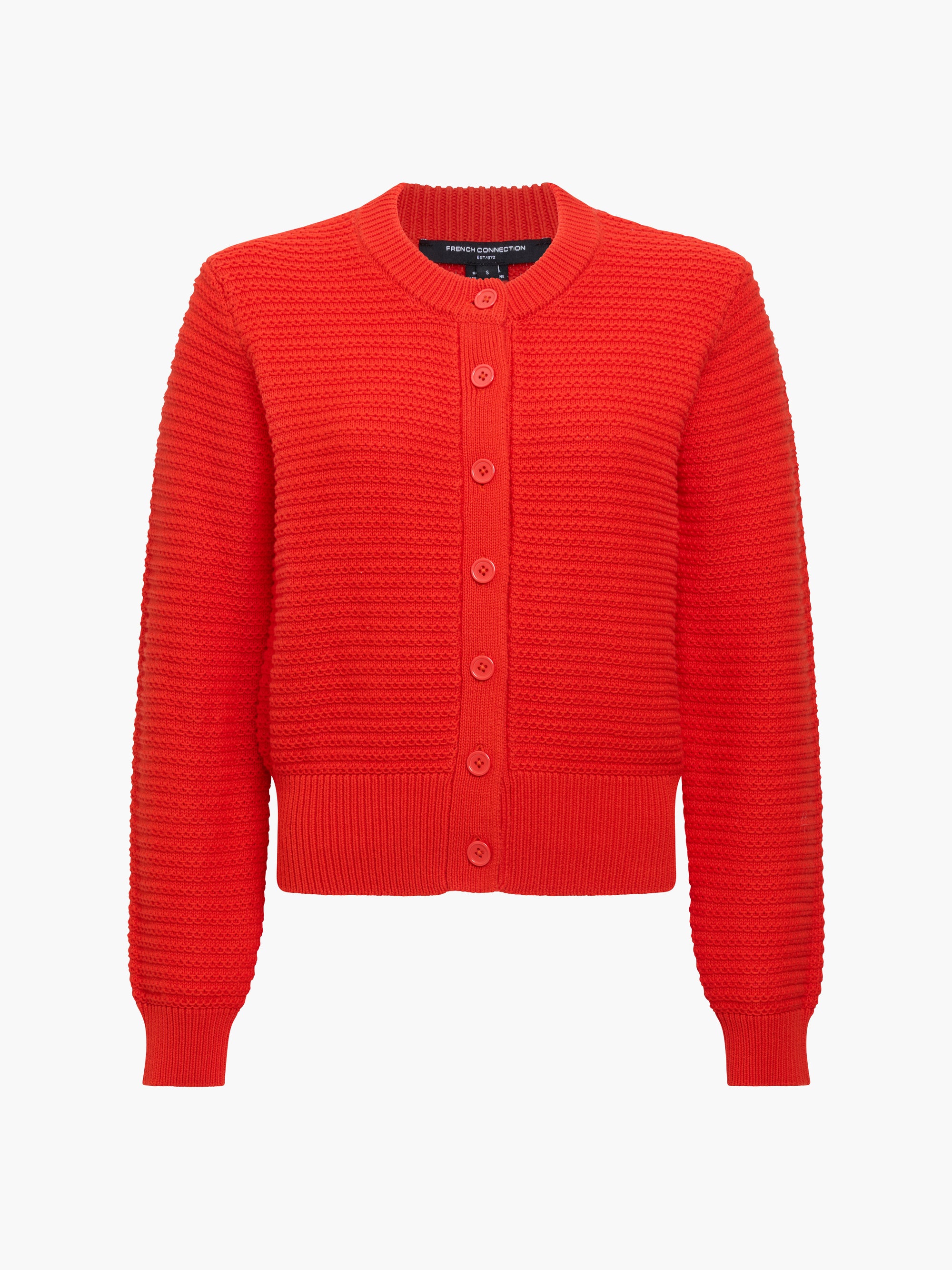 French Connection Lily Mozart Red Purl Knit Cardigan in Rouge Red