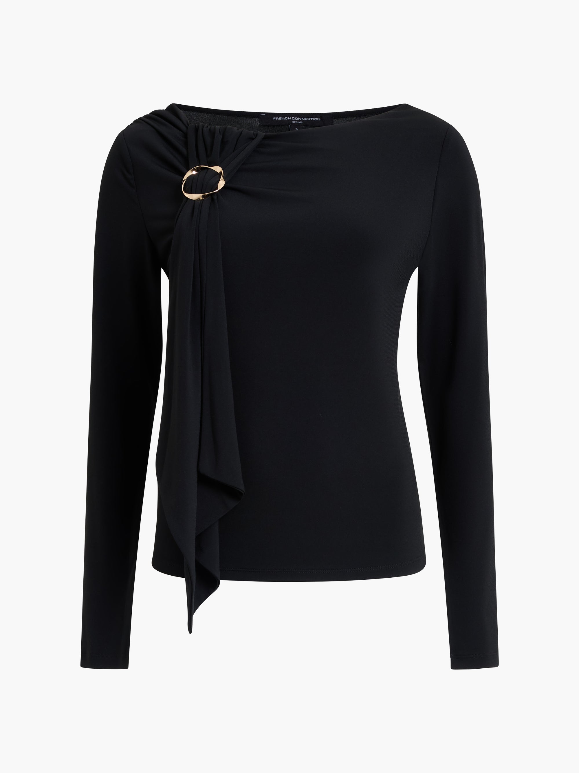 French Connection Maxine Jersey Draped Detail Long Sleeve Top in Black