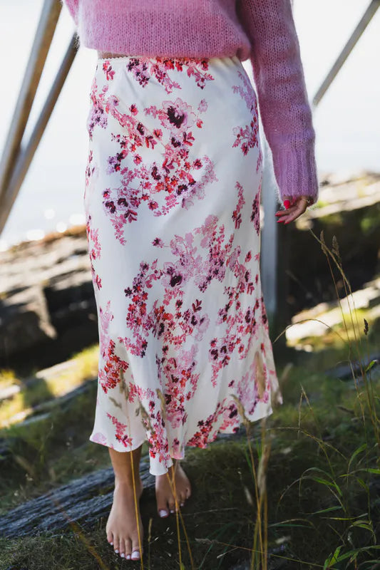 Part Two Laurina Midi Skirt In Pink Shadow Flower Print