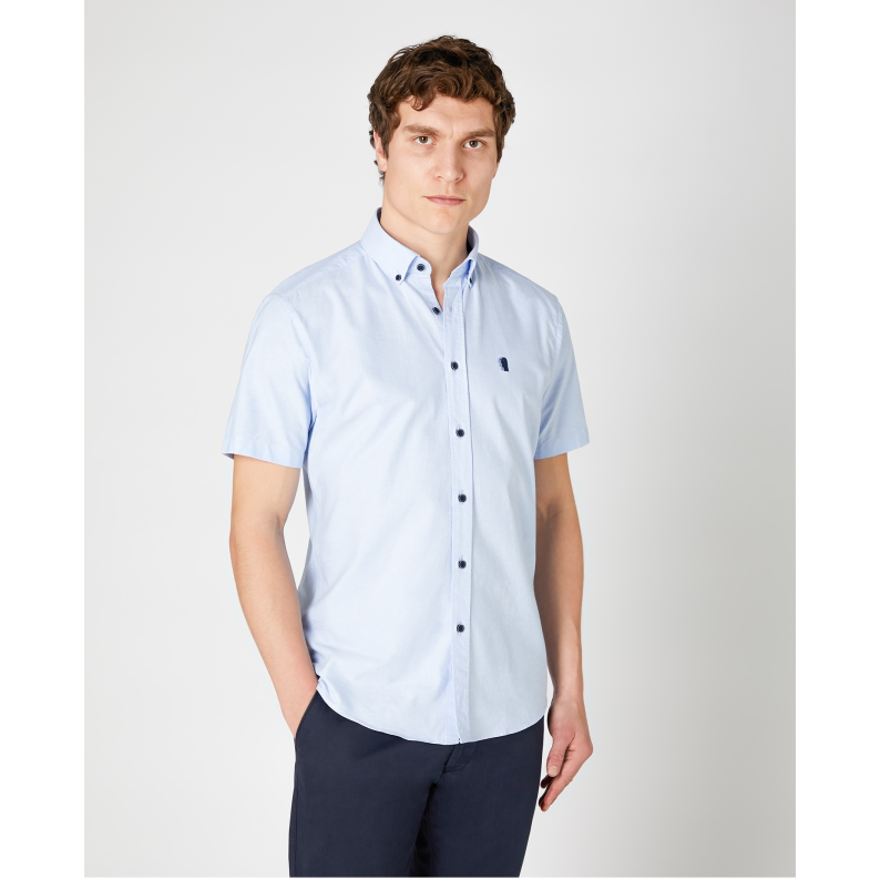 Remus Uomo Tapered Fit Oxford Cotton Short Sleeve Shirt 13600 Blue