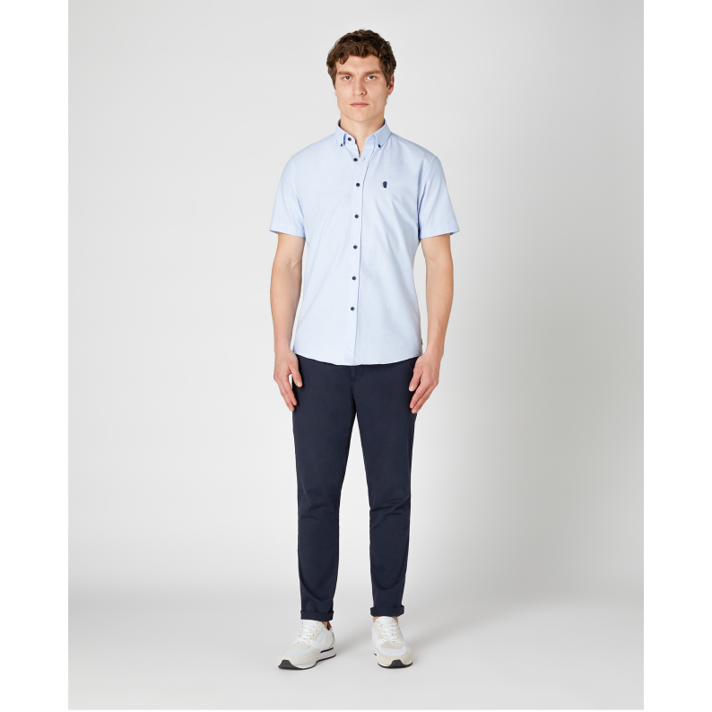Remus Uomo Tapered Fit Oxford Cotton Short Sleeve Shirt 13600 Blue