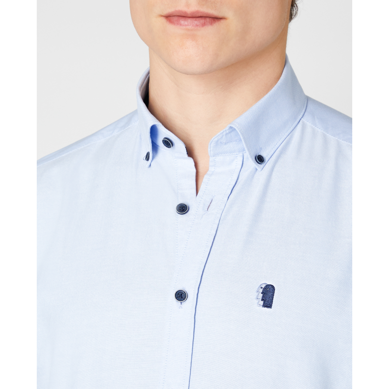 Remus Uomo Tapered Fit Oxford Cotton Short Sleeve Shirt 13600 Blue