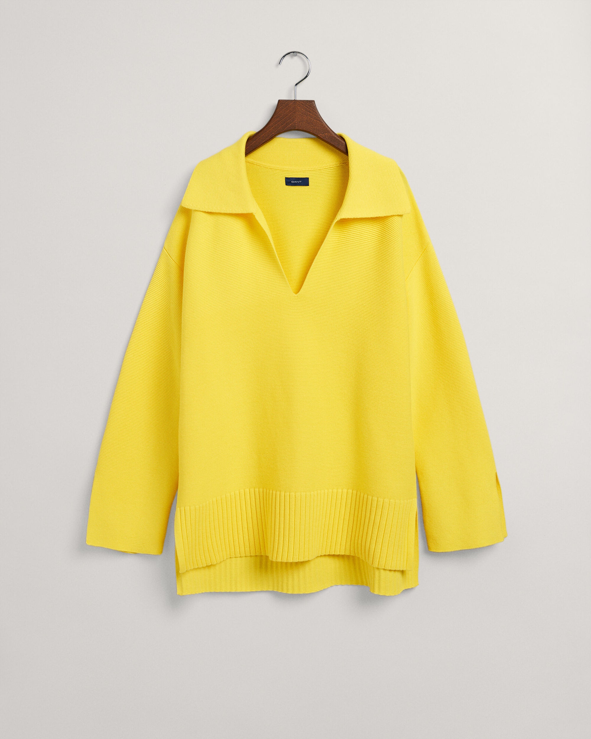 GANT Open Collar Knit Sweater in Electric Yellow 4143