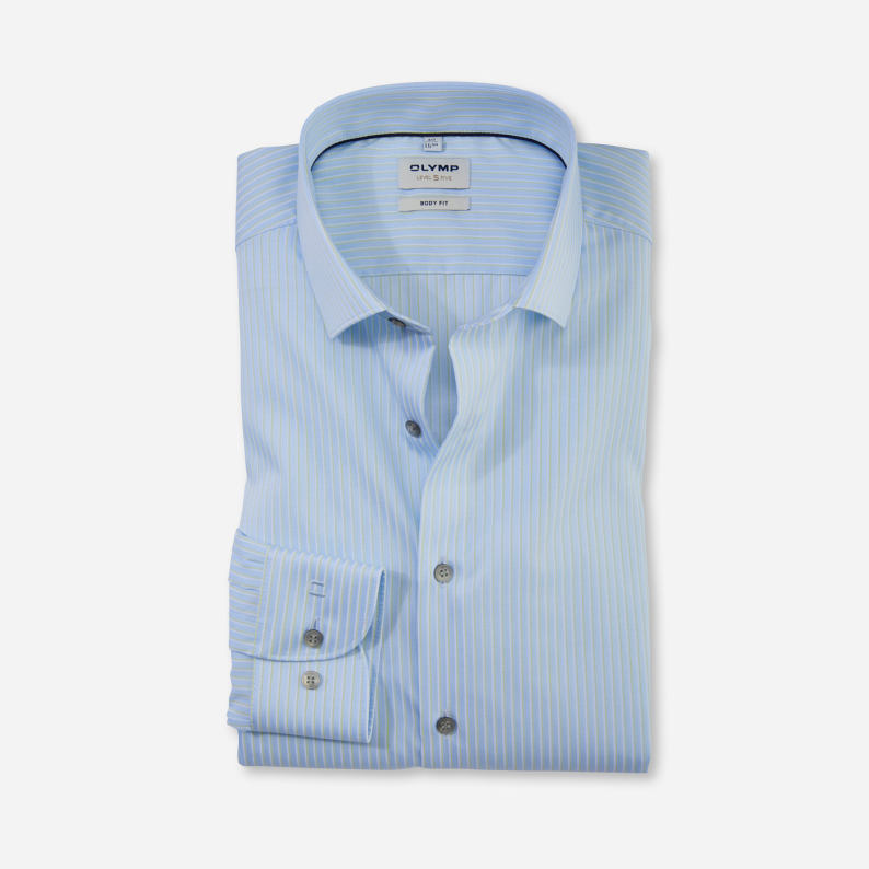 Olymp Level 5 Body Fit Blue Lime Stripe Cotton Business Shirt 21083444