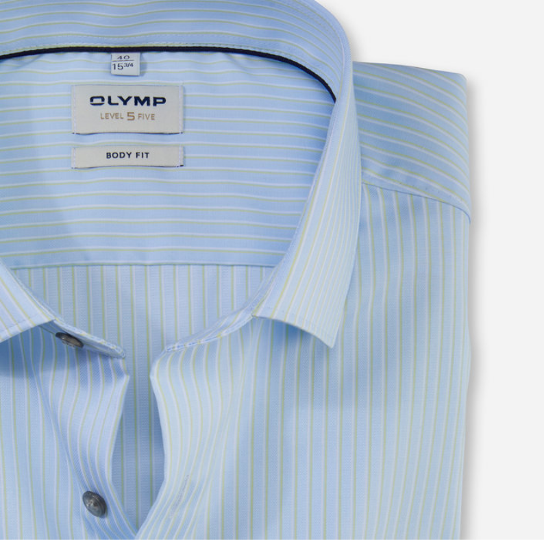 Olymp Level 5 Body Fit Blue Lime Stripe Cotton Business Shirt 21083444
