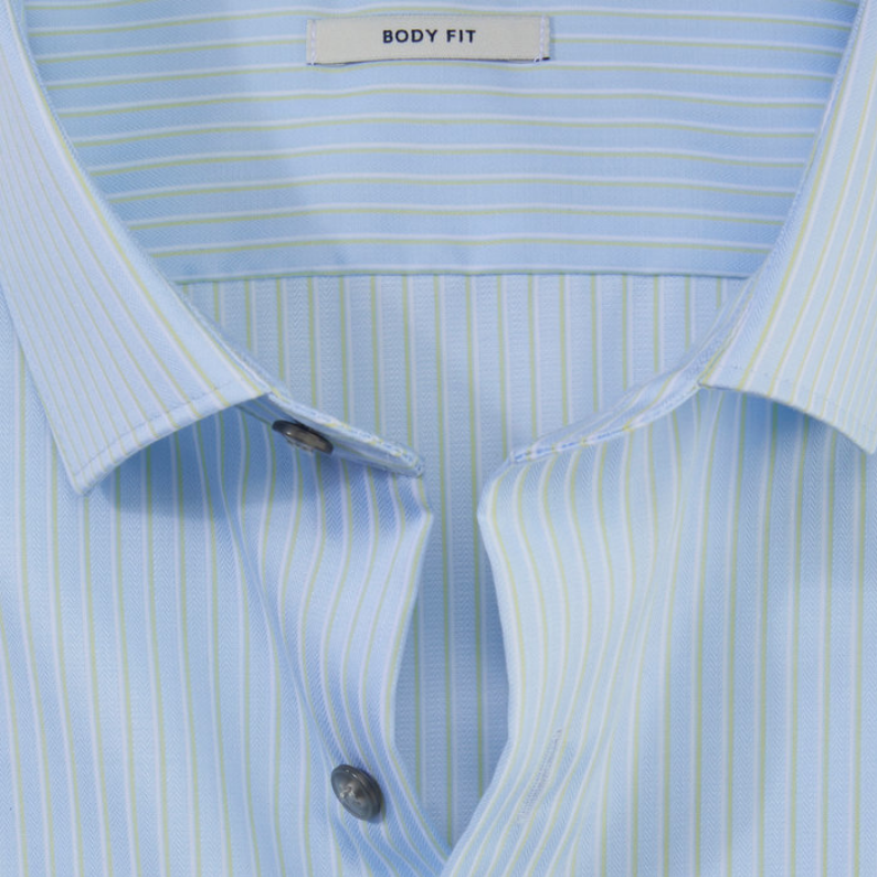 Olymp Level 5 Body Fit Blue Lime Stripe Cotton Business Shirt 21083444