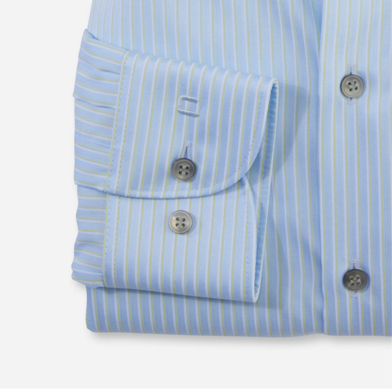 Olymp Level 5 Body Fit Blue Lime Stripe Cotton Business Shirt 21083444