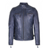 A navy blue Helium Nappa leather biker jacket with a standing collar, zip fastenings, and seam detailing.