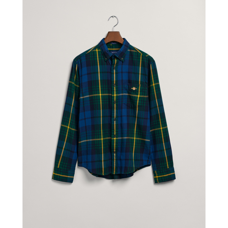 GANT Regular Fit Plaid Flannel Shirt 3230004 - Forest Green