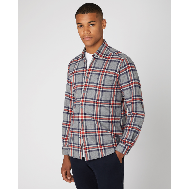Remus Uomo Regular Fit Brushed Checked Cotton Shirt 13726 Parker Overshirt