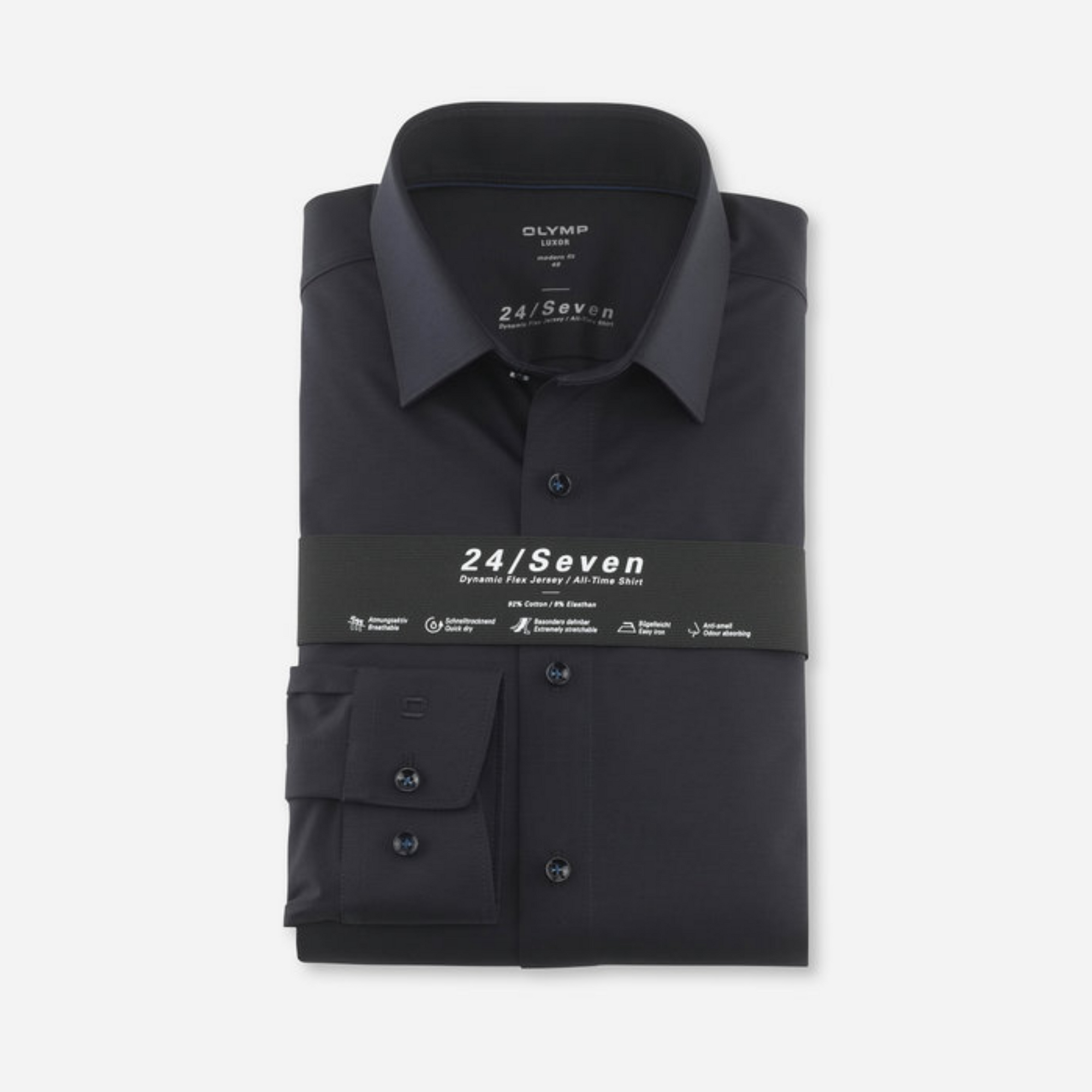 OLYMP Luxor 24/Seven Modern Fit Super 4 Way Stretch Shirt 1202 Midnight Blue