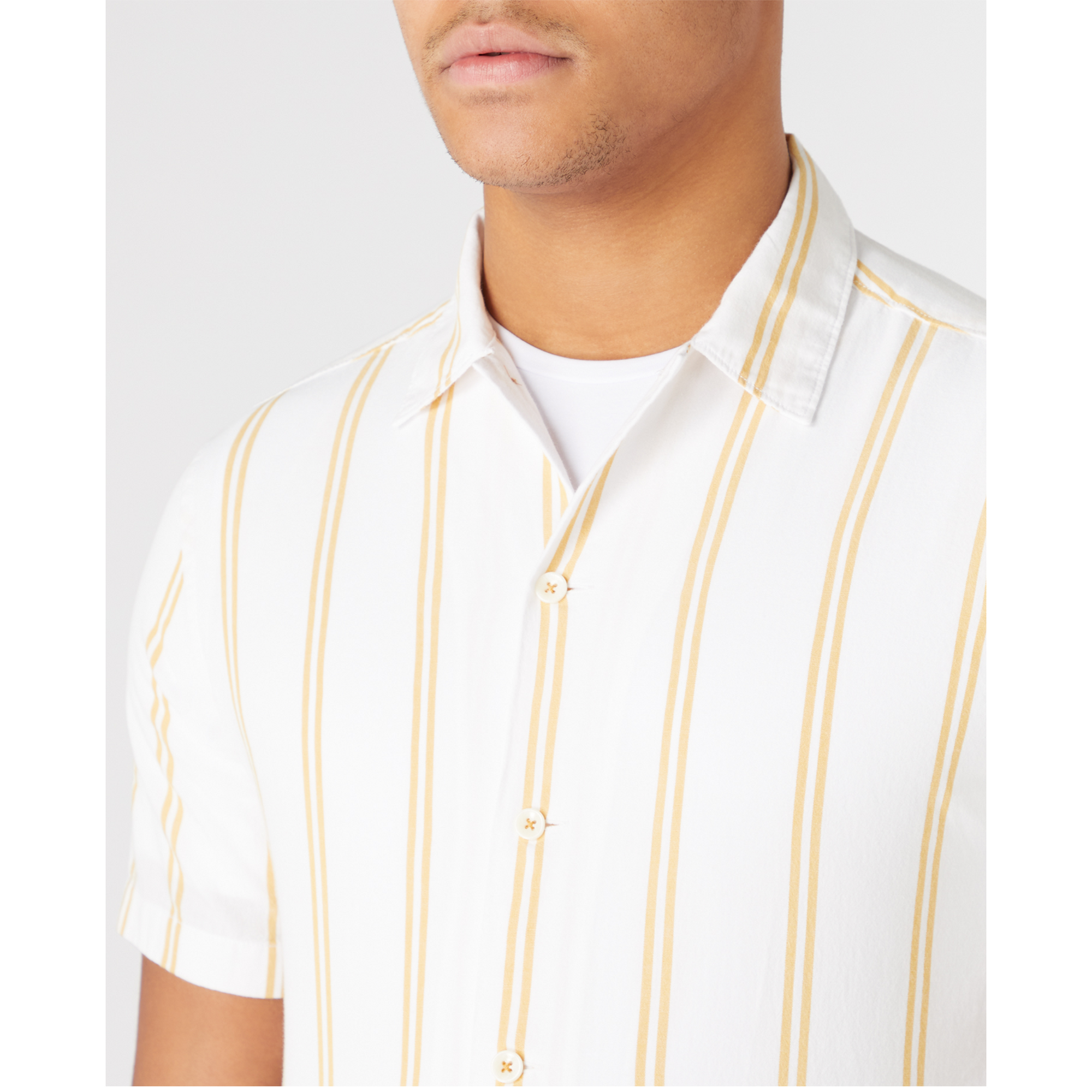 Remus Uomo Paolo Gold Stripe Cotton Short Sleeved Shirt Paolo Shirt - Gold