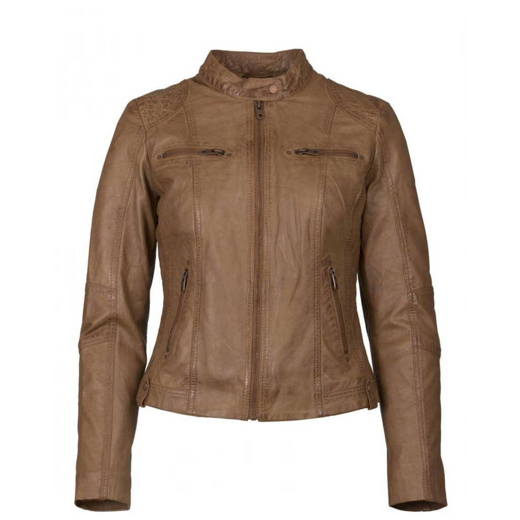 Helium Lamb Nappa Leather Jacket Biker Style Mia Chic Tan Jepsons