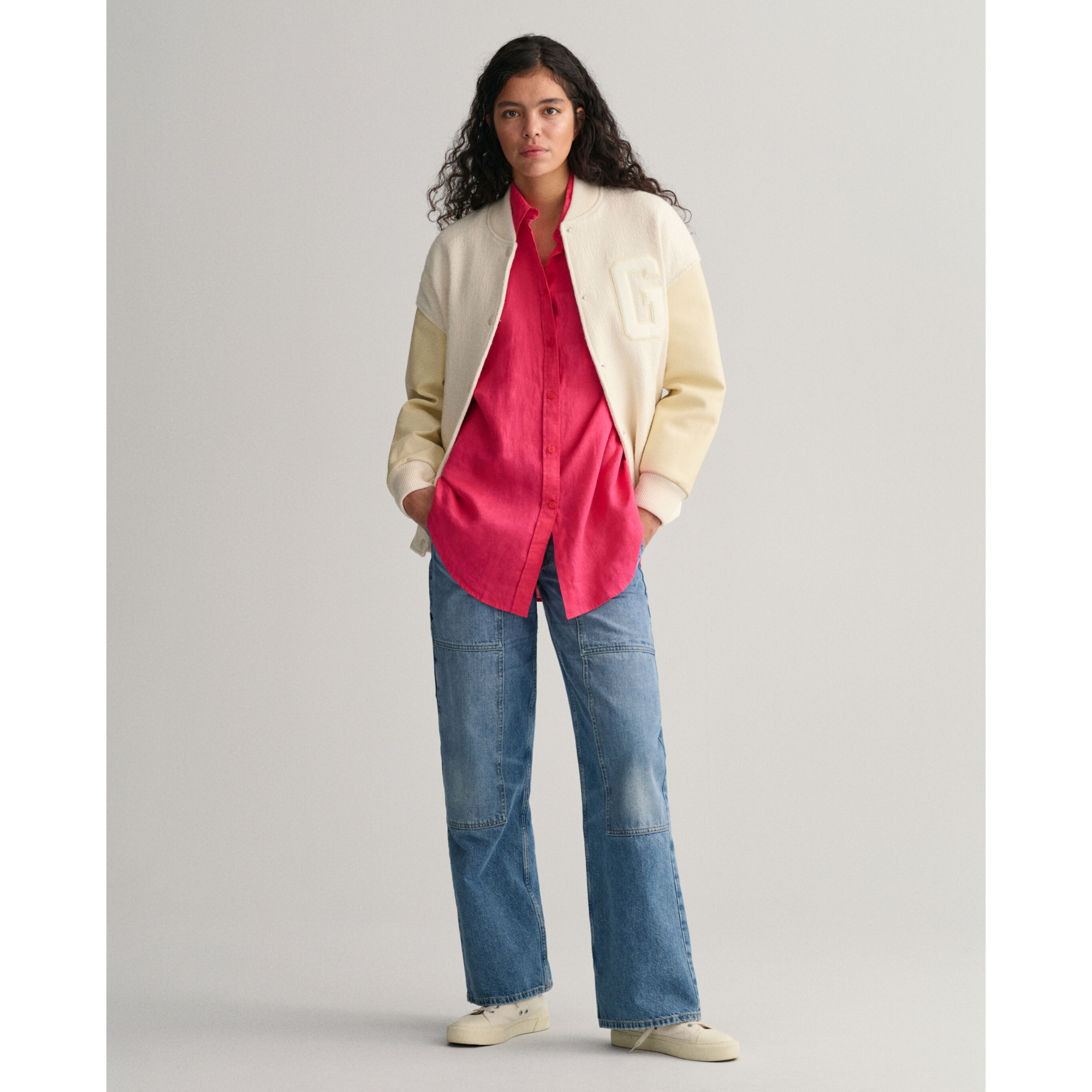 GANT Oversized Linen Shirt Magenta Pink 4300162