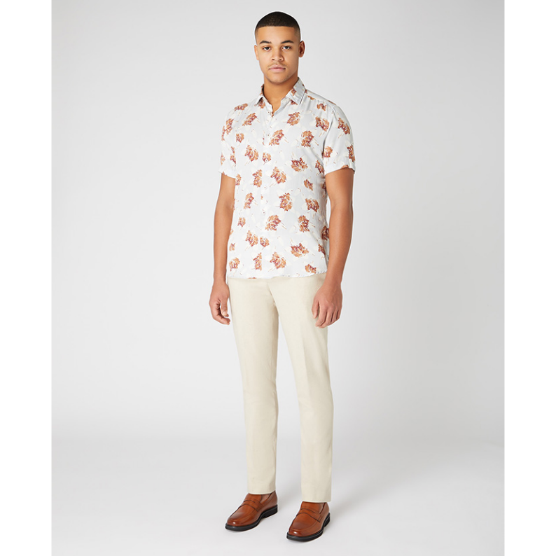 Remus Uomo Tapered Fit Large Leaf Print Short Sleeve Shirt 13747