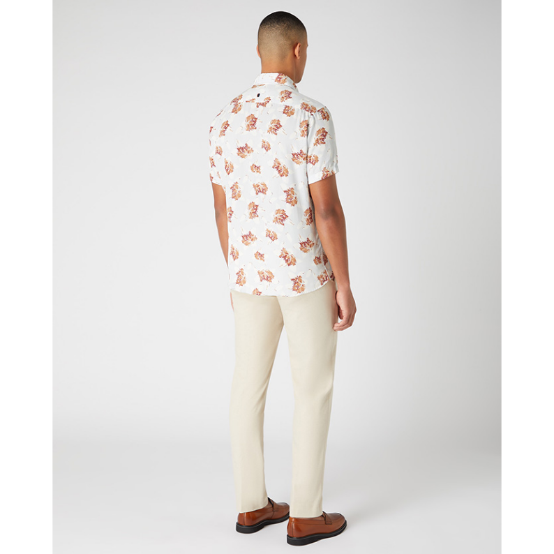 Remus Uomo Tapered Fit Large Leaf Print Short Sleeve Shirt 13747