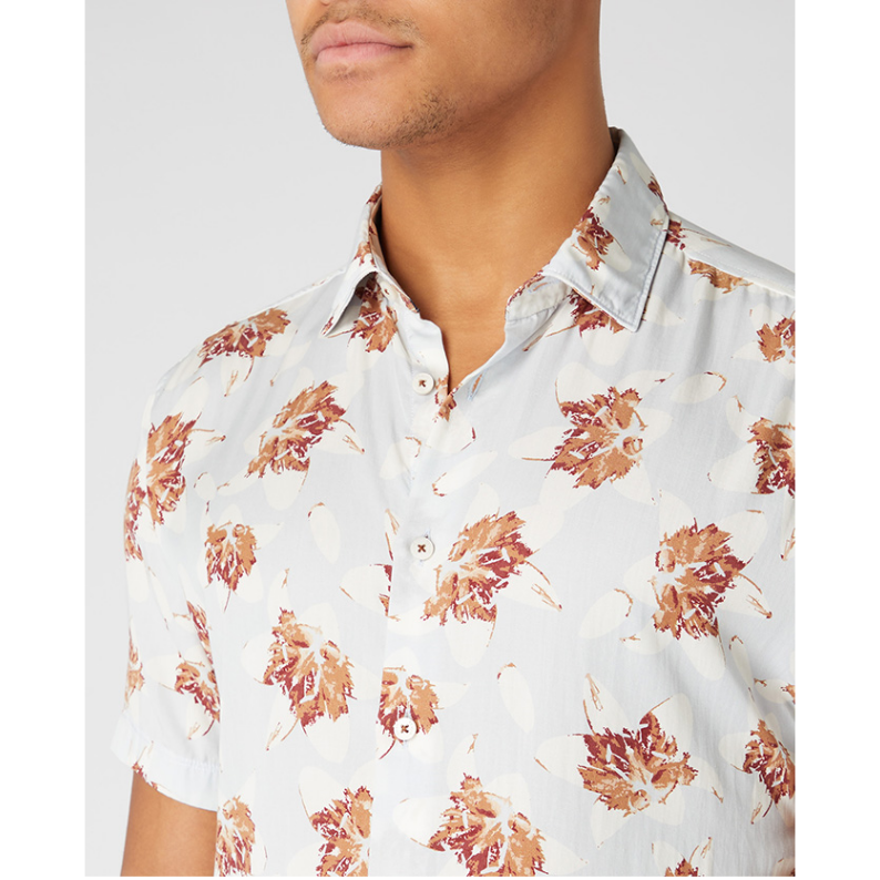 Remus Uomo Tapered Fit Large Leaf Print Short Sleeve Shirt 13747