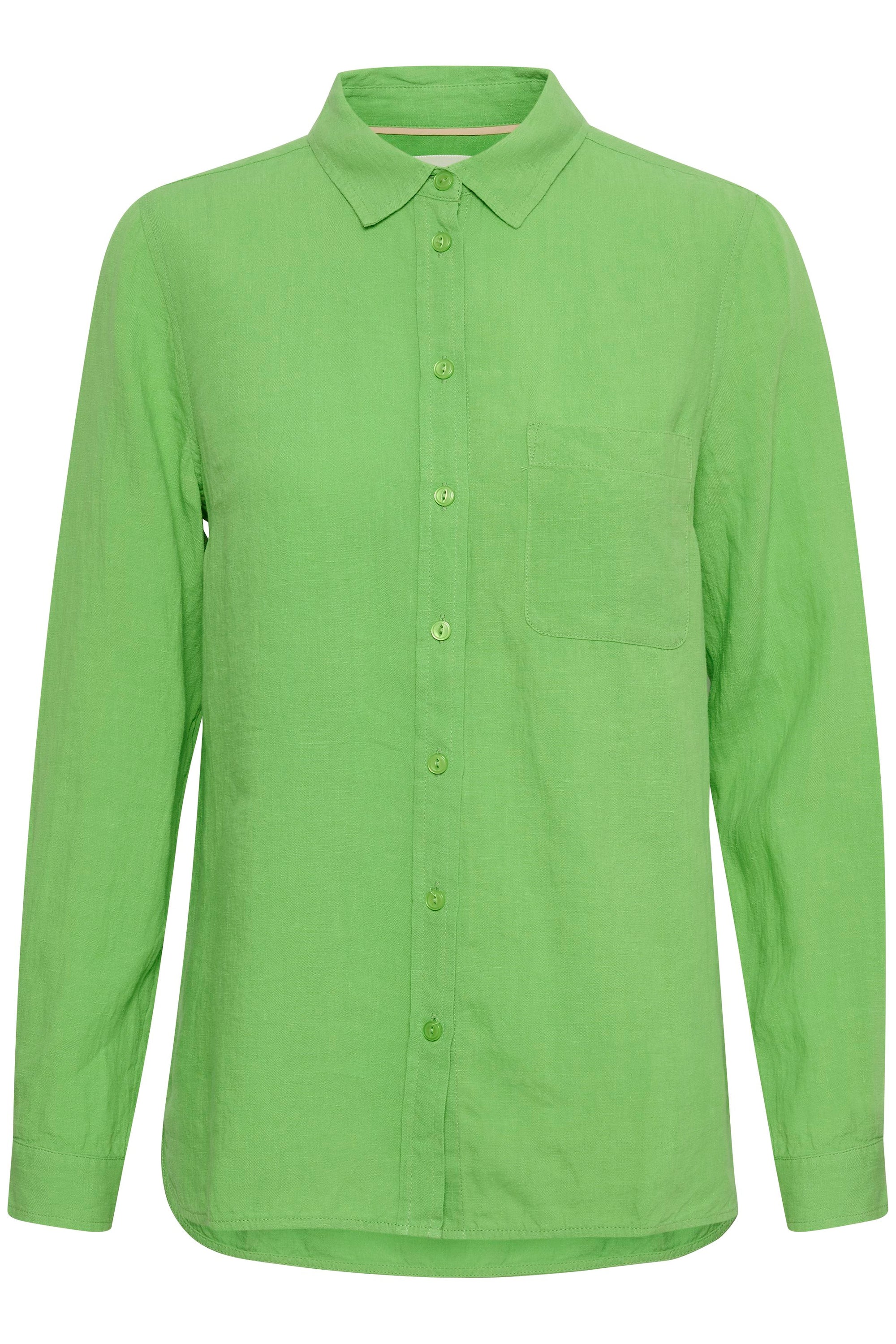 Part Two Kivas Long Sleeve Linen Shirt in Grass Green 6952