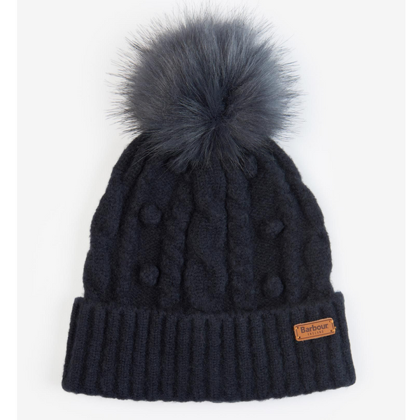 Barbour grey bobble hat sales