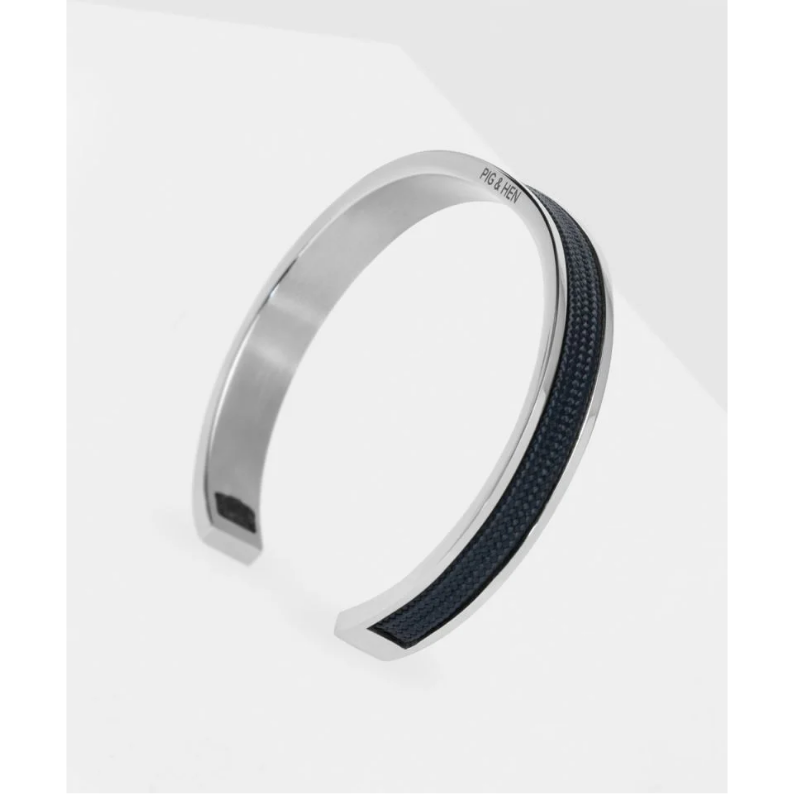 Pig &amp; Hen Navarch 9mm Stainless Steel Bangle Navy &amp; Silver | Men's Nautical Jewelry