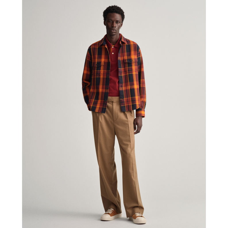 GANT Heavy Twill Check Overshirt Burgundy 3220064