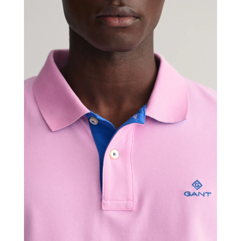 GANT Contrast Collar Piqué Polo Rugger Shirt 2052003 - Bright Pink