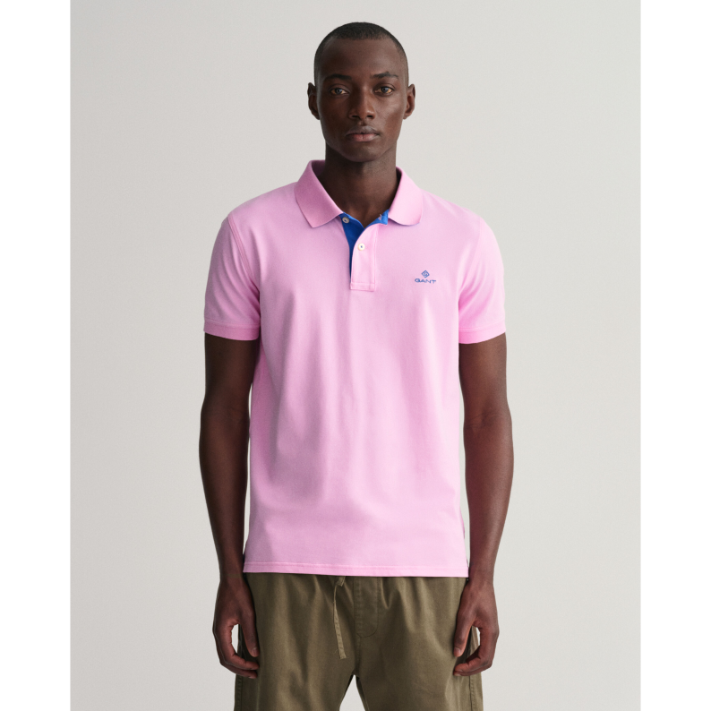 GANT Contrast Collar Piqué Polo Rugger Shirt 2052003 - Bright Pink