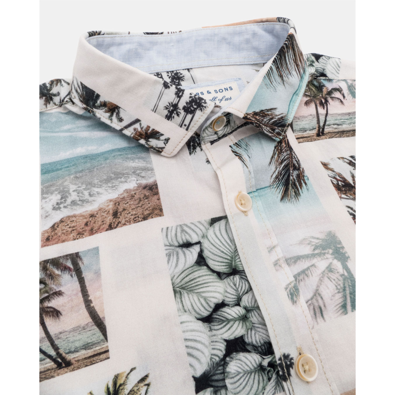 Colours &amp; Sons Short Sleeve Pure Cotton Shirt Postcards Print 9223-382