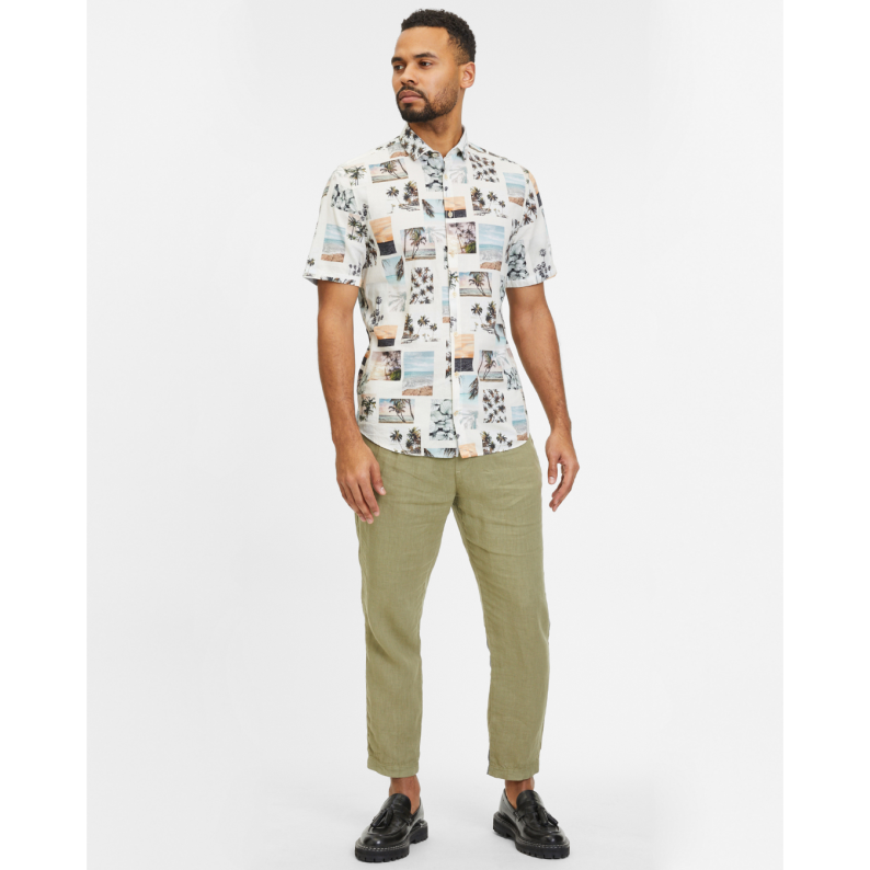 Colours &amp; Sons Short Sleeve Pure Cotton Shirt Postcards Print 9223-382